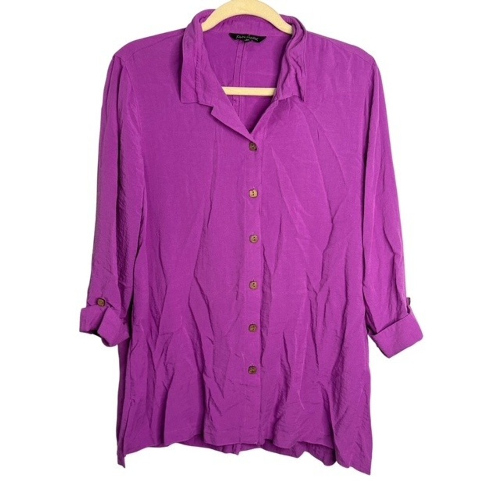 John Mark Women's Purple Button Back Roll Tab Sleeve Blouse Size Medium